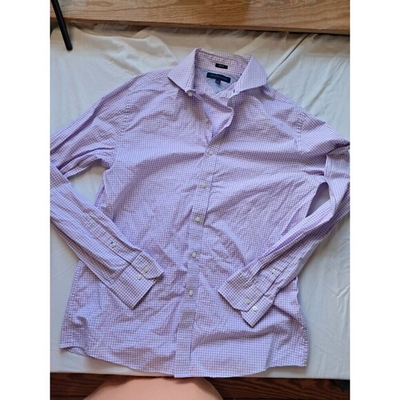 Tommy Hilfiger Shirt Mens 16 1/2 Purple Check Dress Button Up Long Sleeve * - Picture 1 of 3